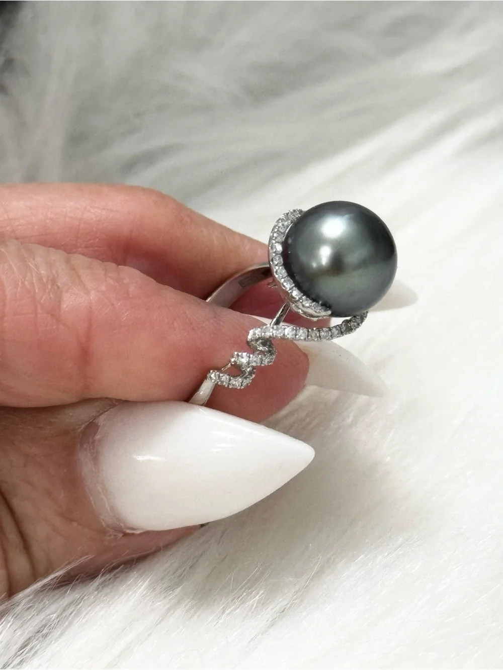 EFFY 14K White Gold Tahitian Pearl Diamond Ring